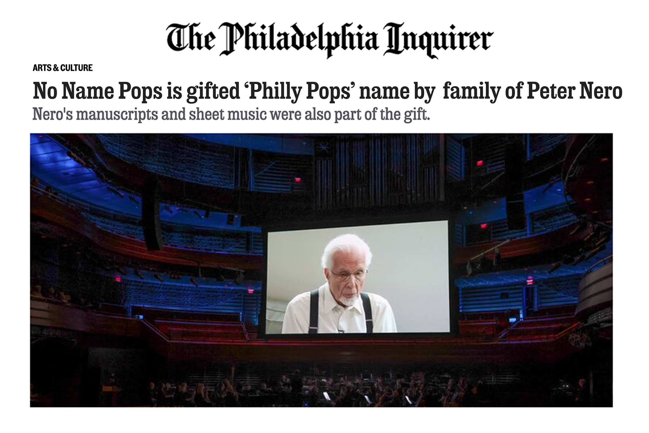 Philadelphia Inquirer: No Name Pops is gifted 'Philly Pops' name by family of Peter Nero